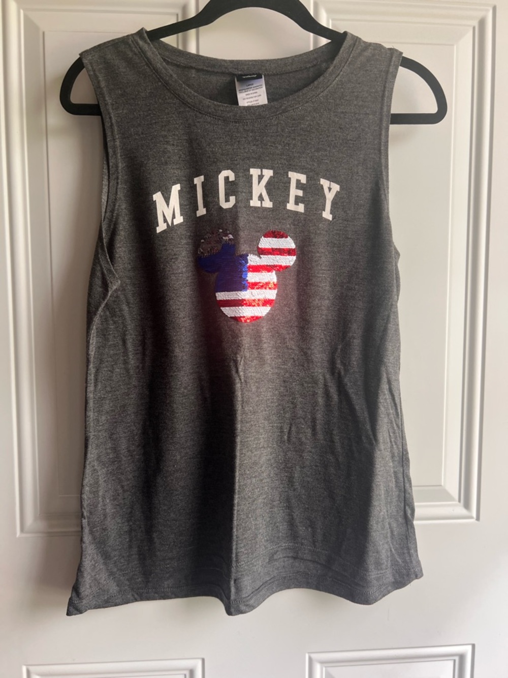 Disney Mickey Mouse Women's Patriotic Sequin Flip Gray Tank Top Size Large